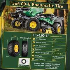 15×6.00-6 Tire and Wheel Assembly (2 Pack),Replacement Riding Lawn Mower Fron…