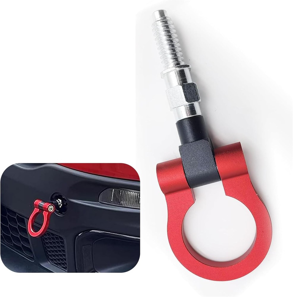 Car Front Bumper Tow Hook, Racing Track Style Trailer Ring Hook, Al Color: Red
