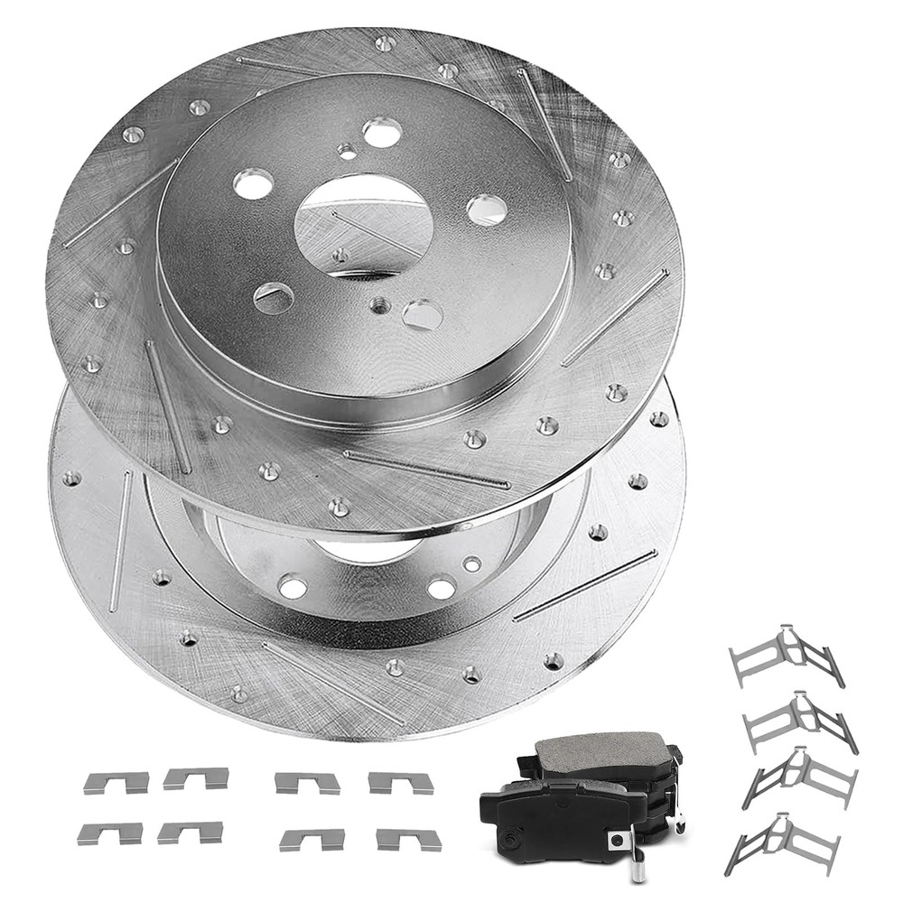 Rear 10.24″ (260mm) Drilled and Slotted Brake Kit Compatible with 2004-2008 Acur