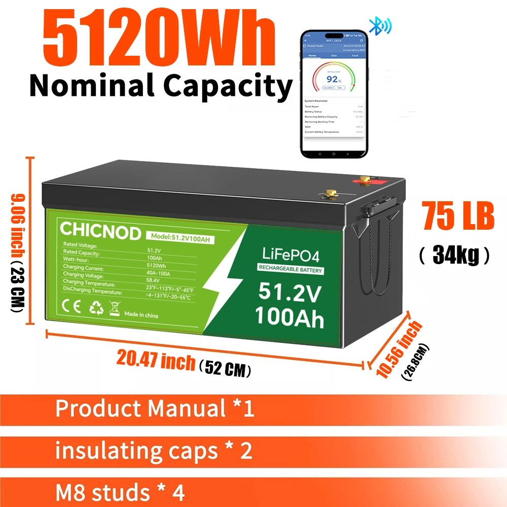 48V 100Ah LiFePO4 Lithium Battery 5120Wh Built-in BMS Deep Cycle For Golf Cart