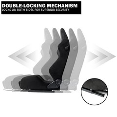 Black Suede Reclinable Racing Seat w/ Dual Sliders 4 Pt Harness Silver Stitch