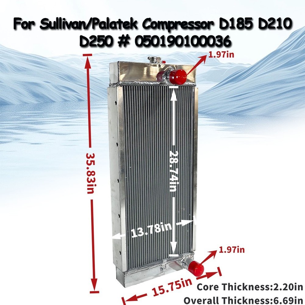 Fits Sullivan Palatek Compressor D185/D210/D250 #050190100036 Aluminum Radiator