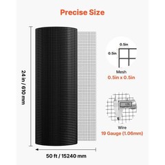 Hardware Cloth 24 in x 50 ft, 1/2 in 19 Gauge Galvanized Wire Mesh Roll, Weather
