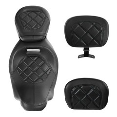Low-Profile Touring Bike Seat 2-Pc Passenger Seat Sissy Bar Backrest 14-23 Black