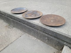3 Vintage Disc Blades 16″ inch, Hole 1-1/2″ Steampunk Industrial Farm Implement