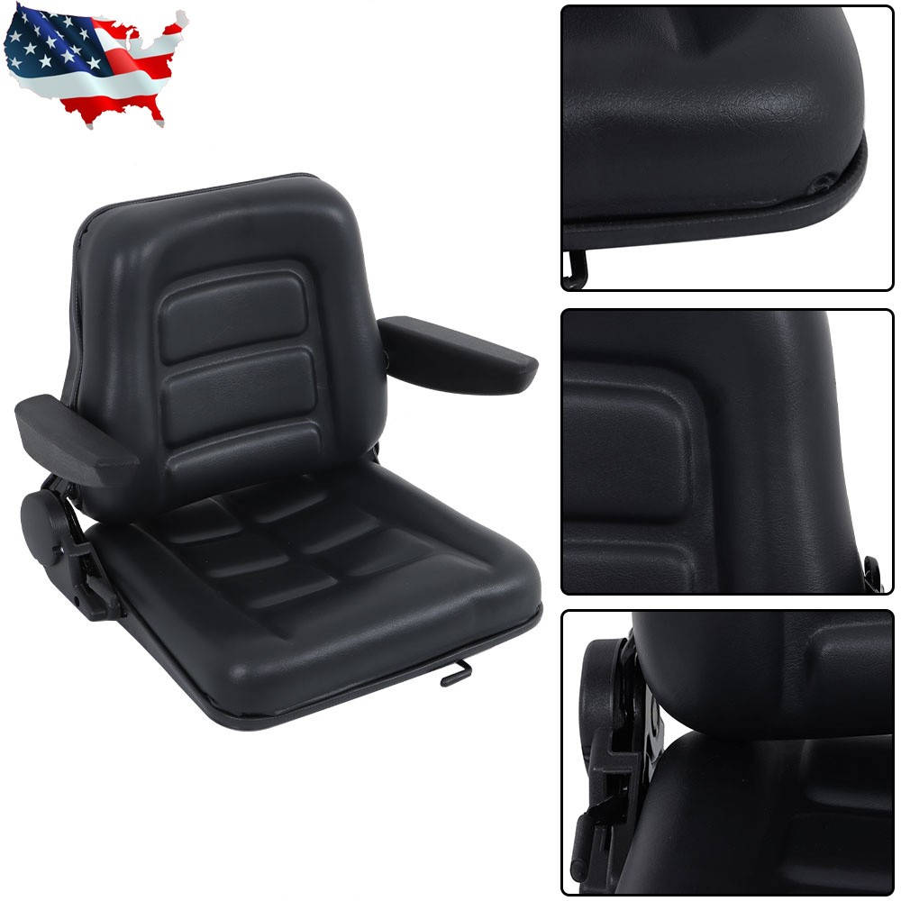 Adjustable Backrest Lawn Mower Tractor Seat Forklift Excavator Seat w/ Armrests