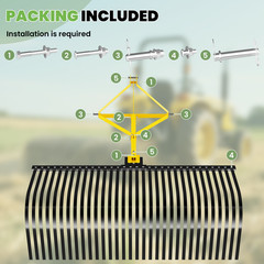 60″ 3 Pt Landscape Rock Rake For Category 1 Tractor Attachment Soil Gravel Lawn
