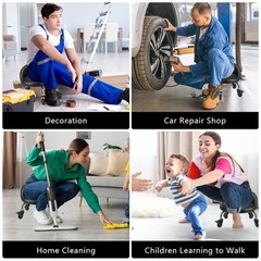 Low Rolling Stool PU Leather Backrest 3.2in Casters Garage Workshop Seat