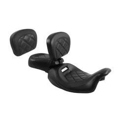 Low-Profile Touring Bike Seat 2-Pc Passenger Seat Sissy Bar Backrest 14-23 Black