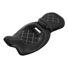 Motorcycle Driver Passenger Seat Low Profile Two-Piece White Stitching 2009-2023