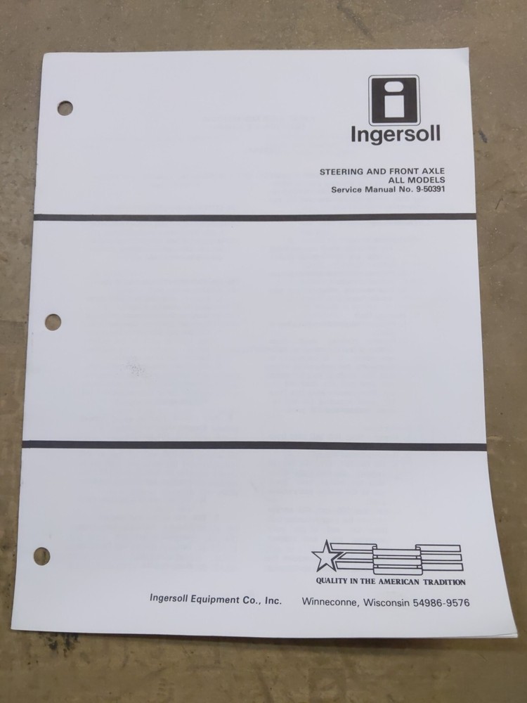 Ingersoll Steering And Front Axle All Models Service Manual 9-50391