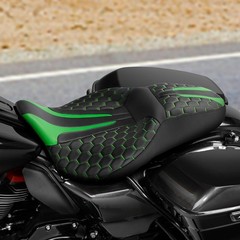 2-Up Seat Green Leather Electra Glide Classic Street Glide Road Glide 2009-2023
