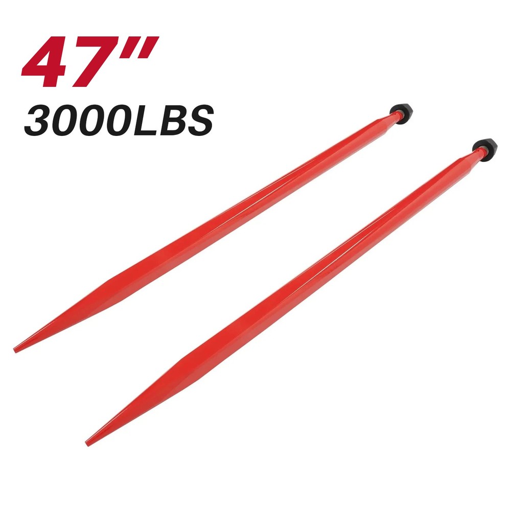2PCS Red 47″ 3000LBS Hay Bale Spear Quick Attach Spike Fork For Tractors Loaders