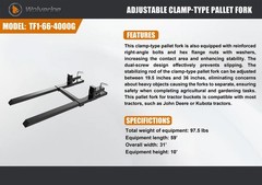 Wolverine 43″ Clamp on Pallet Forks 4000lbs for Loader Tractor TF1-66-4000G