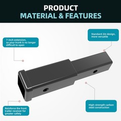 Trailer Hitch Extender for 2 Inch Receiver, 7 Inch Extension Length, 3500 lbs…