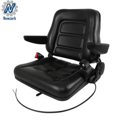 Black Forklift Seat PVC Tractor Seat W/ Armrests Seat Belt Seat Switch Universal
