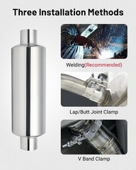 Resonator Muffler Stainless Steel, 2.0″ Inlet/Outlet, 13.8″ Length, Body 3.97″