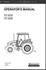 New Holland TD5040 Tractors Service Repair Operators Owners Shop Manual PDF USB