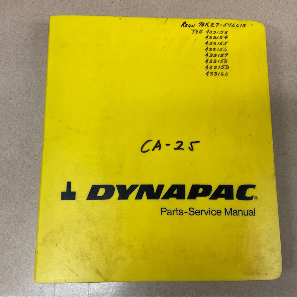 Dynapac CA25 A/S/D/PD PARTS MANUAL BOOK CATALOG COMPACTOR ROLLER SERVICE GUIDE