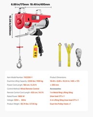 2200 lbs Attic Lift, 1600W 110V Electric Hoist with 14ft Wired Remote Control, 4