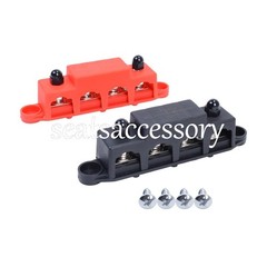 New Red & Black 5/16″ 4 Stud Power Distribution Block -BUSBAR- With Cover