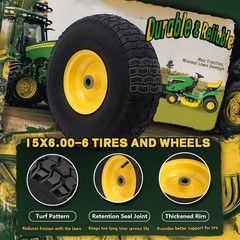 15×6.00-6 Tire and Wheel Assembly (2 Pack),Replacement Riding Lawn Mower Fron…