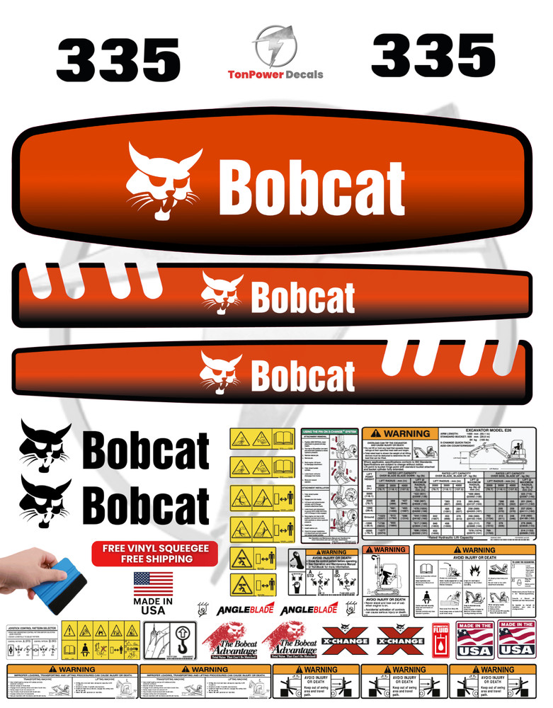 Fits Bobcat 335 Mini Excavator Decal Kit – 3M Vinyl – Free Shipping