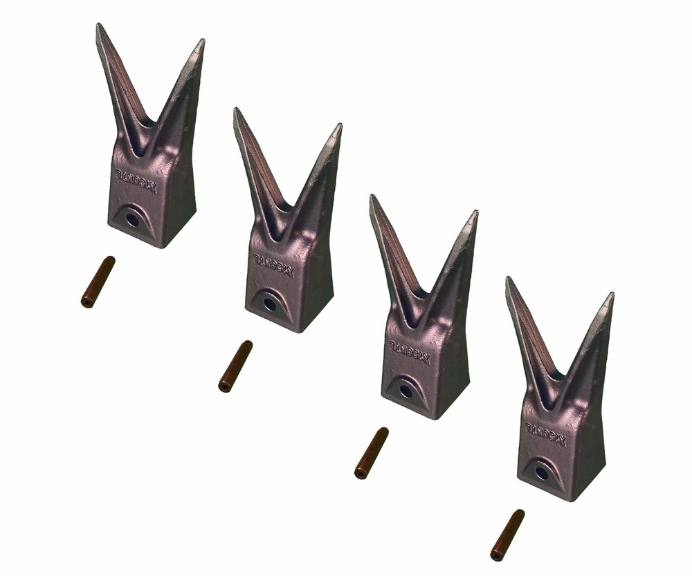 4 – Hensley Style Twin Tiger Rock Bucket Teeth w Roll Pins – X156WTL , P156