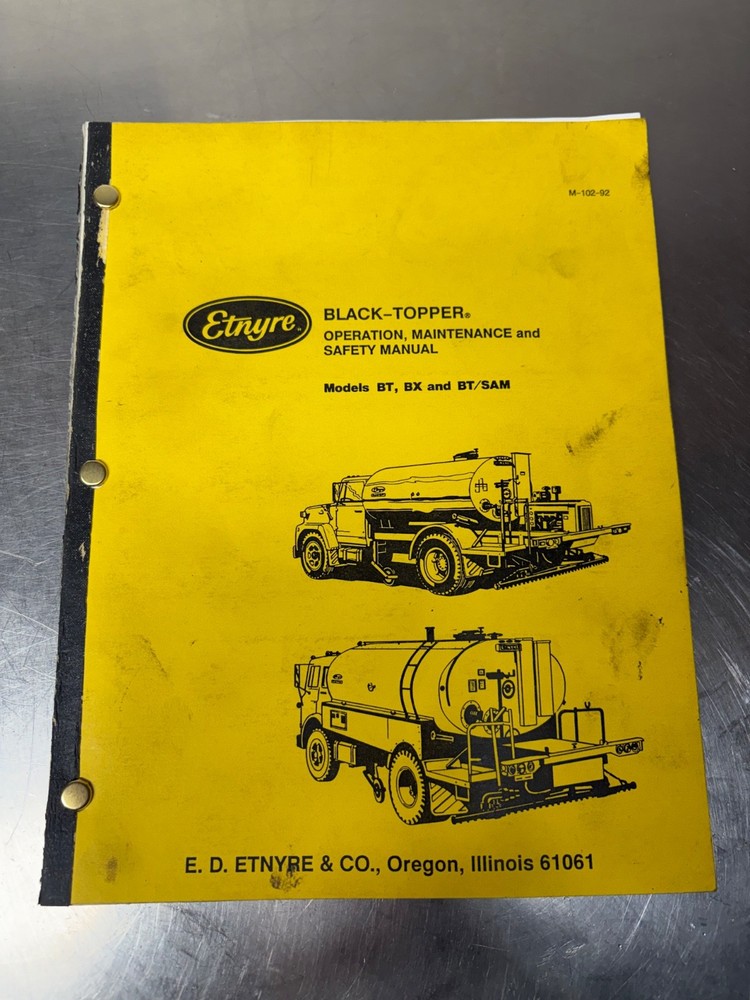 OEM Etnyre Black Topper BT BX BT/SAM Operators & Maintenance Manual