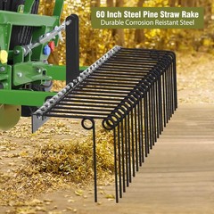 60″ Steel Pine Straw Needle Rake 3 Point Hitch for Tractors Fit for Cat-0 Cat-1