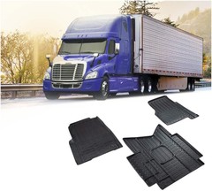 Black Semi Truck Floor Mats Liners for Freightliner Cascadia 113 w/DD15 – 1Pair