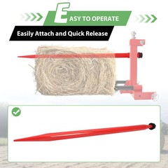 47″ Square Hay Bale Spear Spike Fork Tine For Tractors 4500lb Cap Each Red/Black