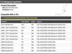 A/C Refrigerant Liquid Hose – Compatible with 2006-2011 Honda Civic 4-Door