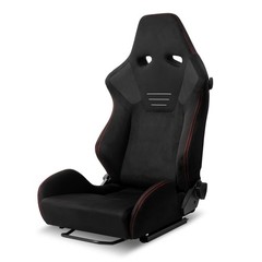 Racing Seat Black Suede Red Stitching Reclinable Dual Sliders 4-Point Harness