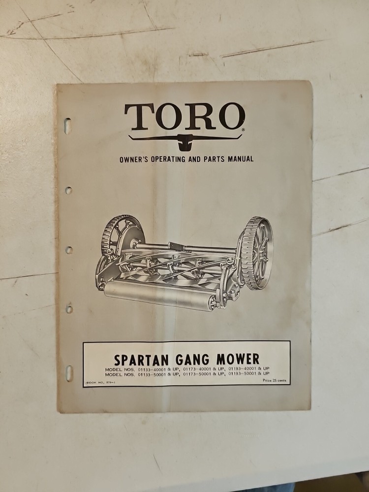Vintage 1958 TORO Spartan Gang Mower Owner’s Operating & Parts Manual