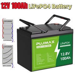PUJIMAX 12V 100Ah LiFePO4 Lithium Battery Deep Cycle BMS 100Ah Marine Off-grid