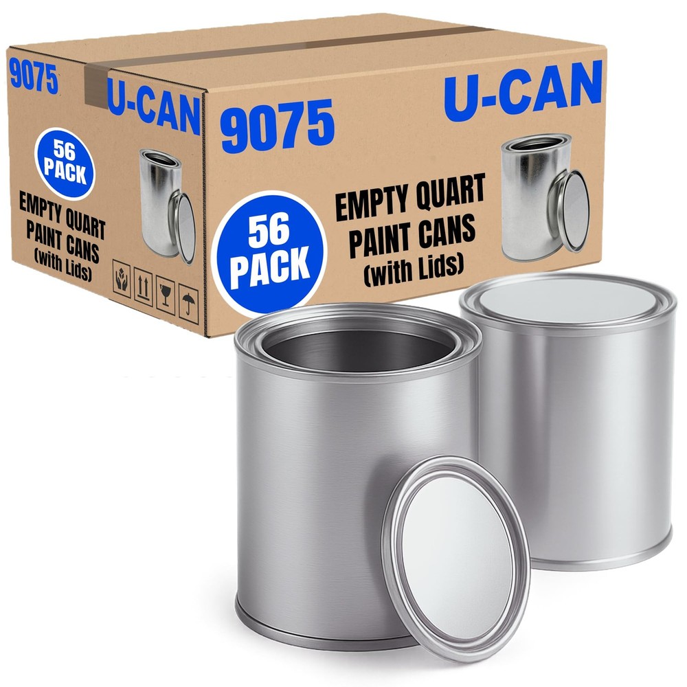 LAUCO Bulk Empty Quart Paint Cans with Lids – Box of 56 – Multi-Purpose Empty