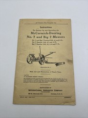 McCormick Deering IH no 7 & Big 7 Sickle Bar Hay Field Mower Owner &Parts Manual
