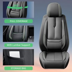 VW Taos 2022-2026 Car Seat Covers Waterproof Leather Airbag Compatible Set Black