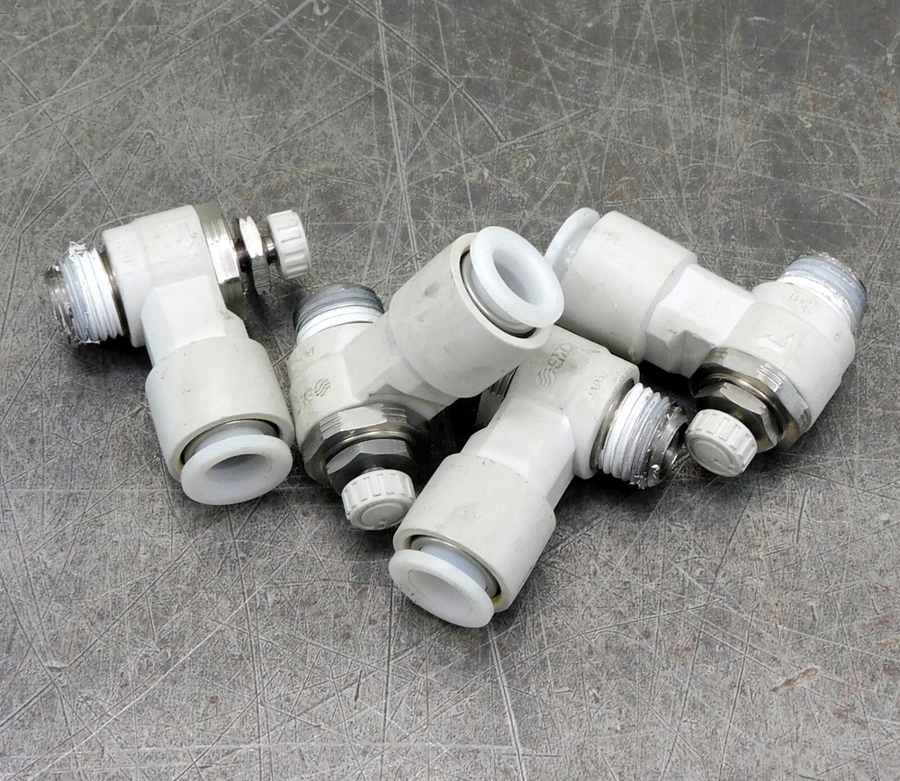 SMC AS2211F-N02-05S Flow Speed Control Valve Elbow 1/4″ 48J216 Lot of Four (4)