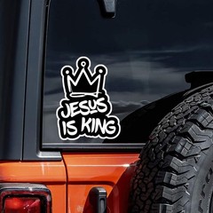 Jesus is King Vinyl Decal Set of 2 with Crown Design, 4.53″x5.91″, for Car Windo