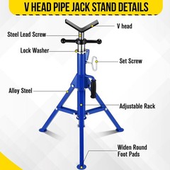 Garveetech V Head Pipe Jack Standheavy-Duty Pipe Stand 28-52 In Adjustable
