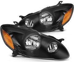 Toyota Corolla 03-08 Headlight Assembly Black Housing Amber Reflector Clear Lens