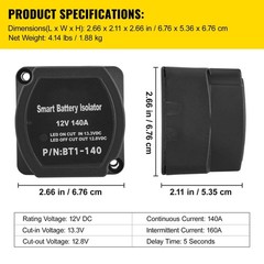 Dual Battery Isolation Kit, 6m 12V, Auto Split Charge Relay System with 140AMP