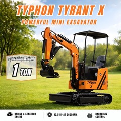 Free Ship TYPHON TYRANT X 1Ton Mini Excavator USA 13.5HP include 12 Attachments