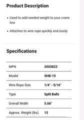 Crosby SHB-15 Split Overhaul Ball – 1/4″ – 5/16″ Wire Rope -#2003822 CROSBY…