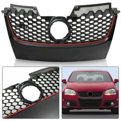 Front Upper Matte Black W/Red Trim Mesh Grille For 2006-2009 VW GTI Jetta Mk5