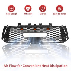 For 2010-2013 Tundra Front Grille Matte Black Honeycomb ABS w/ Lights & Letters