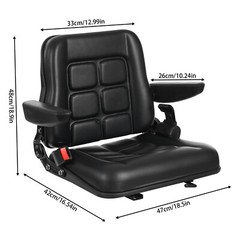 Adjustable Forklift Tractor Lawn Mower Seat with Armrests 35°–180° Backrest