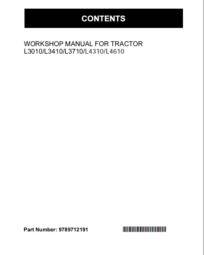 Kubota WSM: L3010 L3410 L3710 L4310 L4610 L4010DT Service Manuals PDF Format